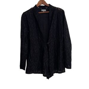 Neiman Marcus Mesh Floral Lace One Button Long Sleeve Blazer Black Large